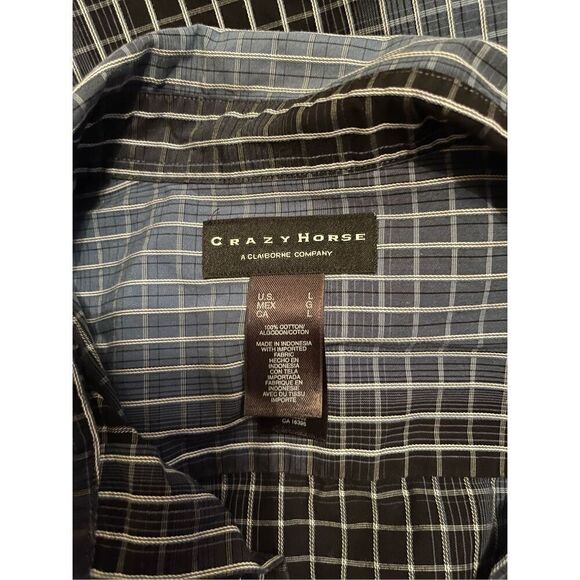 Crazy Horse Mens White & Black Grid Print Long-Sleeve Button-Down Shirt Large - Picture 10 of 16